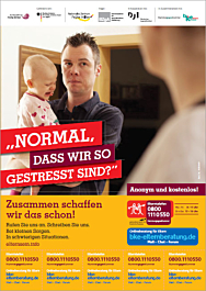 Abreißzettel an DIN A4-Plakaten "Normal, dass wir so gestresst sind?"