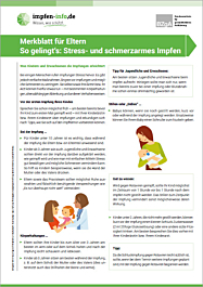 PDF So gelingt‘s: Stress- und schmerzarmes Impfen - Merkblatt mit hilfreichen Tipps für Eltern
