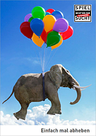 Postkarte Glücksspiel Elefant: Einfach mal abheben