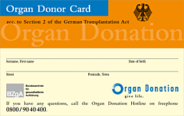 Organspendeausweis als Plastikkarte in Englisch / Organ Donor Card (plastic card)