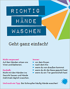 Broschüre Leporello "Richtig Hände waschen/Richtig niesen und husten" für Grundschulen