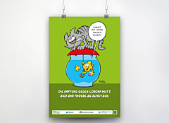 Corona-Schutzimpfung: Infografik - Cartoon Katze/Goldfisch 