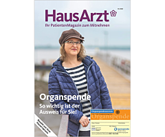 Das Bild zeigt eine Vorschau des Mediums "HausArzt-Patientenmagazin" . Junge Frau, die eine Organspende erhalten hat