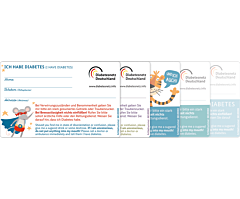Das Bild zeigt eine Vorschau des Mediums 'Diabetes Notfallausweis in verschiedenen Designs im Scheckkartenformat' 