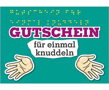 Flirtpostkarte mit Braille-Schrift - Motiv "Gutschein für einmal knuddeln"