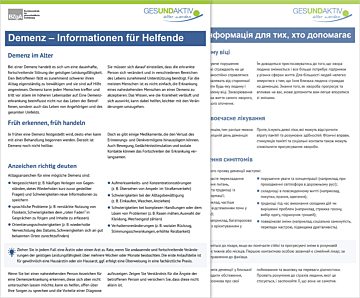 Das Bild zeigt eine Vorschau des Mediums "Merkblatt Demenz - Informationen für Helfende"