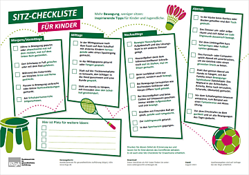 Das Bild zeigt eine Vorschau des Mediums "Sitzcheck für Kinder und Jugendliche: Mitmachangebot Ernährung -  Bewegung - Stressregulation"