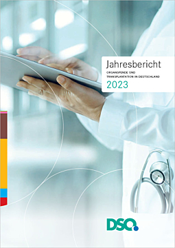 Das Bild zeigt eine Vorschau des Mediums "Jahresbericht Organspende und Transplantation in Deutschland 2023"