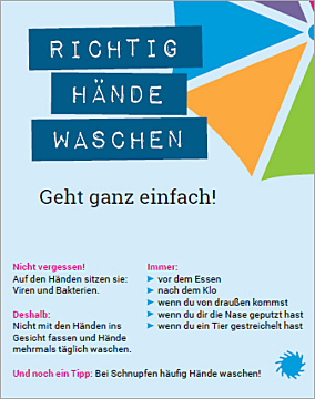 Broschüre Leporello "Richtig Hände waschen/Richtig niesen und husten" für Grundschulen