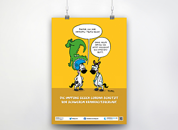 Corona-Schutzimpfung: Infografik - Cartoon Helm/Krokodil